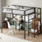 Merax Metall Hochbett 140 x 200 cm, mit Kleiderschrank, Schreibtisch und Regal, Multifunktionales Kinderbett mit Stauraum Treppe, Schwarz (Ohne Matratze)