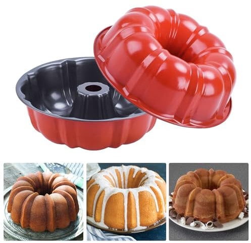 BSDLZCH 2pcs Cake Mould Premium Baking Trays for Oven Non-Stick, Fluted Round Cake Pan,23cm Baking Supplies (Red)