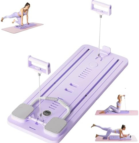 Foldable Pilates Reformer Board with Ab Roller, Ab Exercise Machine, Multi-Functional Pilates Board for Home Workouts, Full Body Pilates Core Trainer, Abdominal Board (Purple)