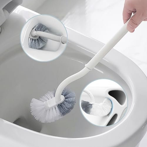2er Set Toilettenbürste,Upgrade WC Bürste, Langer Stiel klobürste gebogen, Klobürste mit randreiniger,Kunststoff-Toilettenbürstenset mit Starken Borsten für Tiefenreinigung - Weiß