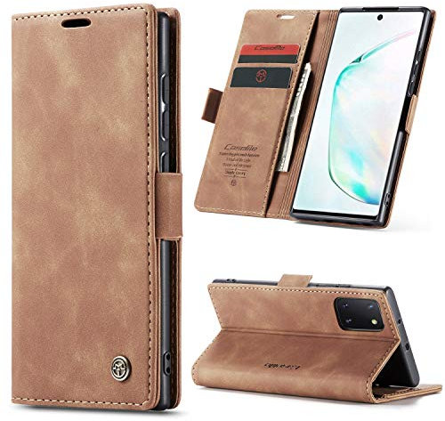 Phernykas Handyhülle für Samsung Galaxy Note 10 Lite Hülle Leder,Magnetische Klapphülle mit kartenfach und Standfunktion Smartphone Schutzhülle Lederhülle Samsung Note 10 Lite Flip Book Case (Braun)