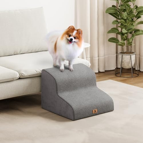 Hundetreppe für kleine Hunde, 2 Stufen 30cm Hoch Haustiertreppe, Waschbar rutschfest, Katzentreppe für Alte Katzen Für Bett, Sofa, Couch Grau
