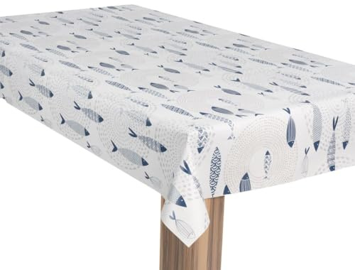 laro Wachstuch-Tischdecke Wachstischdecke Gartentischdecke Fische Nordsee Blau, Muster:Fische Nordsee Blau, Größe:100x240