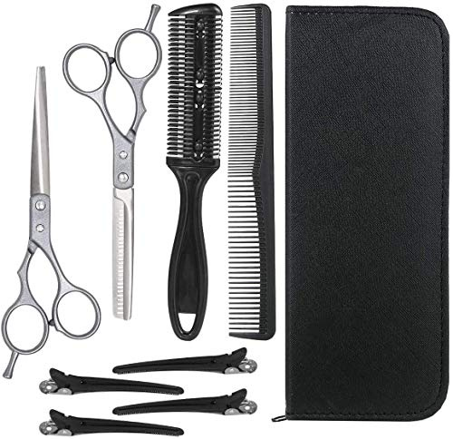 8 in 1 Friseurscheren-Set, Edelstahlschere, Friseurschere, Effilierschere, Kamm, Haarschneidemaschine, Blau