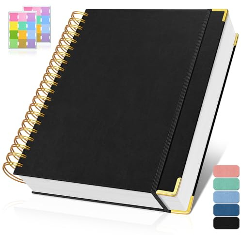 Notizblock A5 Kariert, Spiralblock Notizbuch mit 300 Seiten, 100GSMblock kariert, Hardcover Leder Spiralbindung Notebook für Frauen und Männer,Großes Notizbücher für Arbeit Büro Schule, 14 x 21cm