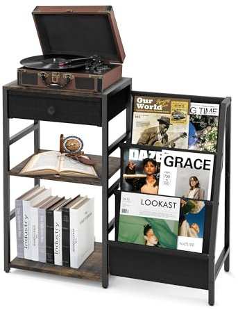 Frost IX Record Player Stand: Record Storage with Turntable Stand - Vinyl Record Storage 3 Tier End Table, Vinyl Record Holder Cabinet for Living Room