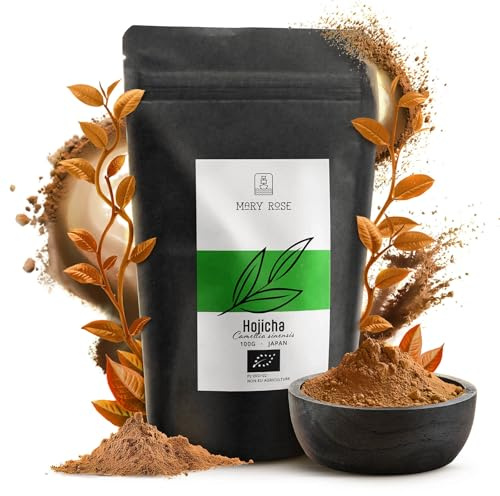 Mary Rose Hojicha Pulver Bio 100g - Japanischer Gerösteter Grüner Tee - Mild, Brauner Matcha - Karamelliger Geschmack - Natürliche Alternative zu Kaffee - Für Latte und Backen - Wenig Koffein
