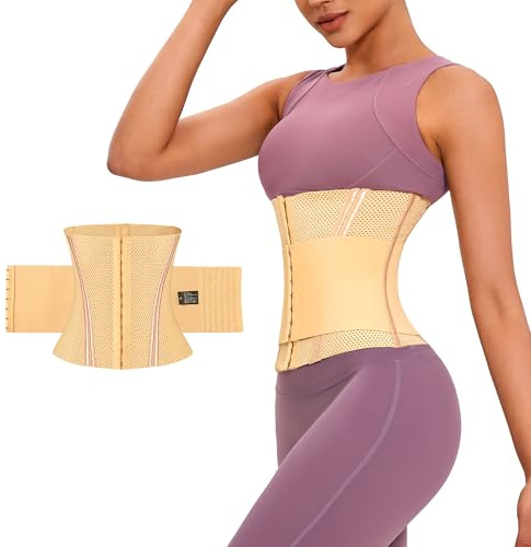 PQWEUU Taillenmieder Korsett Damen Shapewear Taillenformer Atmungsaktives Netz Taillengürtel Bauchdeckenstraffung Korsett mit Doppelte Stufe 6 Reihen Haken (Beige, M(56-64KG))