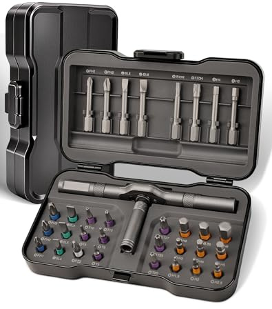 32 in 1 Magnetic Screwdriver Set, Ratchet Screwdriver Set | Detachable T Ratchet Handle, Magnetic S2 Steel Bits, for Furniture, Precision Electrical Appliance Repair