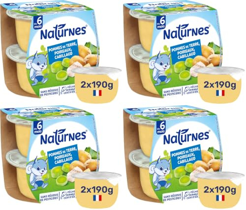 Nestlé - NaturNes Pommes de Terre Poireaux Cabillaud - Purée de Légumes et Poisson pour Bébé 6 Mois+ - Alimentation Bébé Naturelle Sans Sel Ajouté - Sans Colorant ni Conservateur - Fabriquée en France