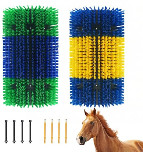 Putzzeug für Pferde, dellyy 2 Stück Kratzbürste Pferde Vieh, Grün + Blau | Kuhbürste, Magic Brush Pferd, Wurzelbürste, Pferdebürste Weich, Reinigungsbürste, Wurzelkardätsche Pferdefreunde
