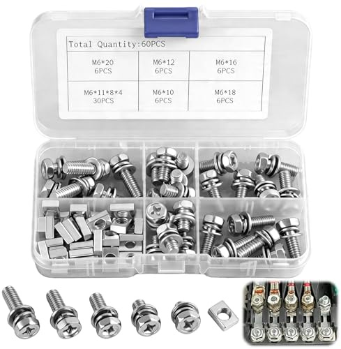 60 pezzi (30 insiemi) Set di viti e dadi per batterie da moto, bulloni in acciaio inossidabile M6x10/12/16/18/20mm per scooter, ATV e progetti fai da te, resistenti alla corrosione
