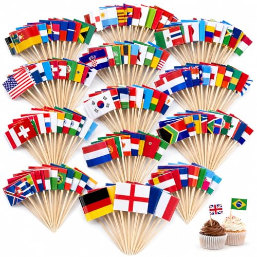 48 Countries National Flag Toothpick,For World Cup Football 2026 Flags World Food Picks,For World Cup Decorations Cupcake Toppers for Sandwich,Appetizer,Dessert,Cocktail Sports Party Supplies(100 Pcs)