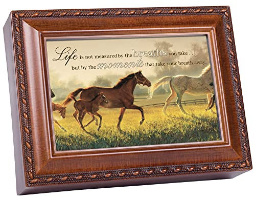 Moments That Take your Breath Away Hope Cottage Garden Horses Running Woodgrain Traditional Music Box Plays Rocky Mountain High by Cottage Garden