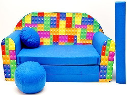Pro Cosmo Un sofá Plegable para niños con función de Dormir con Colchón, Cojín y Puf Desenfundables - 98x168x59 cm - Ligero y Fácil de Plegar - C32 Azul