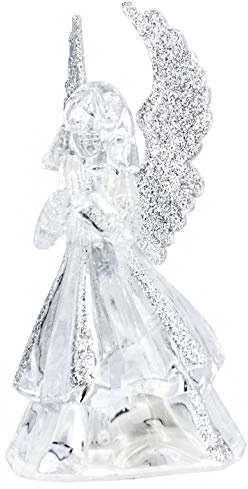 Acrylic Silver Glitter Warm LED Light Up Decor Angel Table Shelf Standing Ornament Decoration Scene Stocking Filler Secret Santa