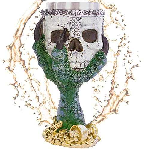 Kelch ''Claw of the Emerald Dragon'' - Totenkopf in grüner Drachenklaue - Deko Fantasy