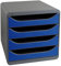 Exacompta - Ref 310703D - BIG-BOX Desktop Drawer Set - 4 x 55mm Drawers, Suitable for A4+ Documents, 347 x 278 x 267mm, 100% Recycled Plastic - Black/Royal Blue