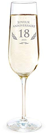AMAVEL - Flûte de Champagne avec Gravure pour Les 18 Ans - Cadeau d'anniversaire pour Hommes et Femmes - Idée Cadeau pour Femmes - Verre à Champagne et vin Mousseux - Flûte de Champagne - Standard