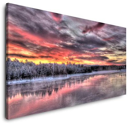 Landschaft in Lappland 120x 60cm Panorama Leinwand Bild XXL Format Wandbilder Wohnzimmer Wohnung Deko Kunstdrucke