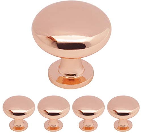 Probrico 5 Pack Solid Cabinet Door Knob Furniture Drawer Knob Mushroom Kitchen Cupboard Pull Diameter 30mm Polished Rose Gold
