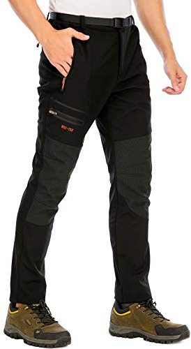 DAFENP Herren Wanderhose Skihose Wasserdicht Softshellhose Winddicht Winter Outdoorhose Snowboardhose Warm Gefüttert Trekkinghose MSKZ1662M-Black2-M