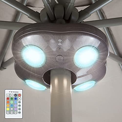 HONWELL Luz para Sombrilla,Lamparas a Pilas para Sombrilla para Balcón Exterior, Parasol LED 12 Colores,Regulable Luces Luz Inalámbrica Sombrillas para Camping,Jardín,Playa,Tienda-Marrón