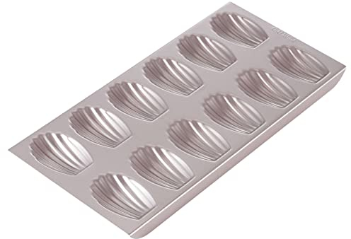 CHEFMADE Molde de Madeleine para Tartas, Horno antiadherente de concha ovalada, utensilios para hornear, 12 cavidades (Champán dorado)