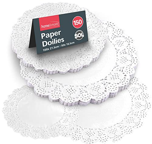 150 Stück runde Papierdeckchen,21.6 cm & 16.5 cm,Deckchen Spitzenpapier,Papierdeckchen weiß,Dollies für Teller,Doyleys Spitzenpapier,Dollies für Kuchen,Doileys Spitzenpapier,Deckchen Papier rund