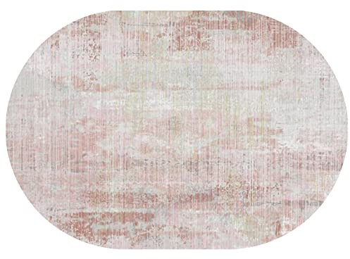 Rururug Modern Oval Teppich Kurzflor Teppichläufer Flur Korridor Wohnung Dekoration rutschfest Waschbar Teppiche, rosa graues abstraktes Design Oval 70 x 120 cm