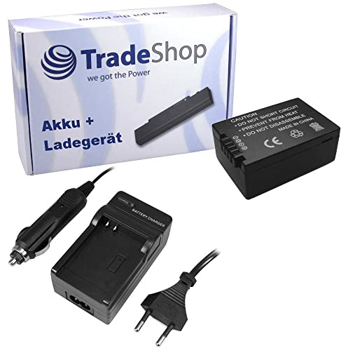 Trade-Shop 2in1 Set: Li-Ion Akku 1200mAh + Akku Ladegerät mit KFZ Adapter kompatibel mit Panasonic Lumix FZ-100 FZ-150 Leica V-Lux VLux 2 II V-Lux2