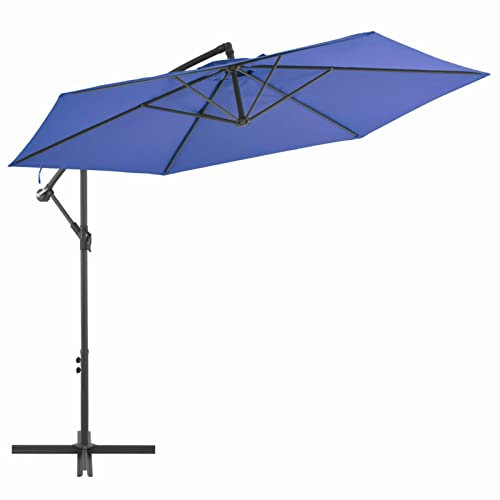 Mogou Ampelschirm mit Alu-Mast, Balkon Sonnenschirm, Marktschirm, Garten, Balkon Schirm, Sonnen Schirme, Balkonschirm, 300 cm Blau