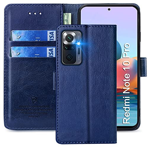 FMPCUON Hülle für Xiaomi Redmi Note 10 Pro/Redmi Note 10 Pro Max Handyhülle [Standfunktion][Magnetverschluss] Tasche Flip Case Schutzhülle lederhülle klapphülle,Blau