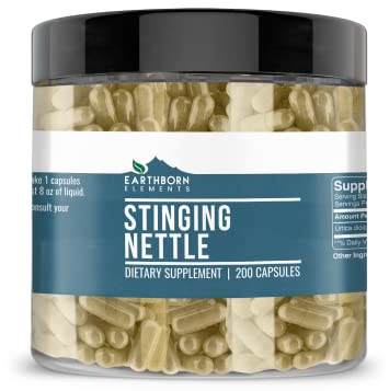 Earthborn Elements Stinging Nettle Leaf 200 Capsules, Pure & Undiluted, No Additives