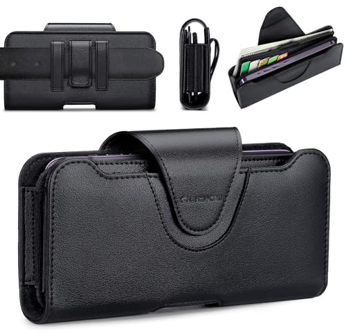 nuoku Handytasche Gürtel für iPhone 15 14 13 12 11 Pro Max Serie, Handy Gürteltasche Leder für S22 Plus/S21 Plus/S20 Plus, Doppelte Handyhülle für Zwei Handys mit Separatem Kartenhalter