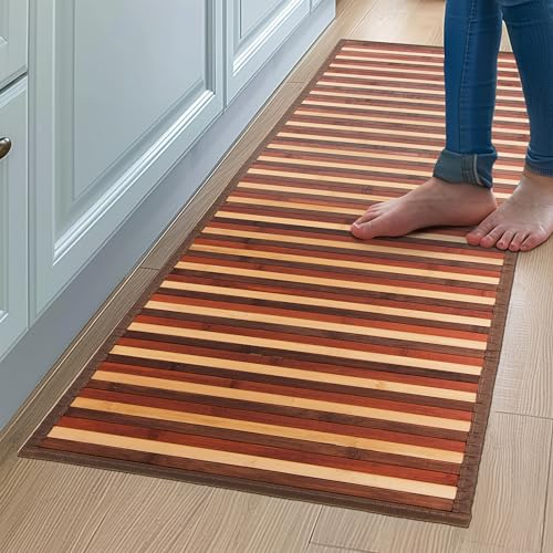 CosìCasa Bambus-Teppich für die Küche, rutschfest, wasserabweisend, leicht zu reinigen und aus nachhaltigen Materialien hergestellt, Bambus-Teppich mit Degrade-Effekt (Braun, 50 x 120 cm)