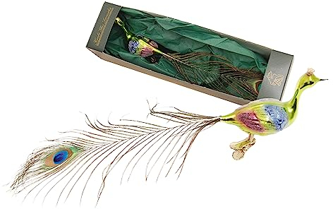 Krebs Glas Lauscha - Christbaumschmuck/Glasvogel - Motiv: Pfau - Farbe: Gold - Größe: 18 cm - Made in Germany