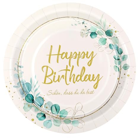 WenmthG - Piatto di carta Schön,dass du da bist – Happy Birthday – Piatti usa e getta – stoviglie ecologiche – Decorazione di compleanno – Piatto di carta usa e getta per ragazze, ragazzi, donne,