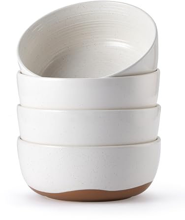 Lareina Cereal Bowl Set of 4, 25 Ounce Ceramic Bowl Set, Stoneware Kitchen Bowls for Cereal, Noodles, Soup, Yogurt, Oatmeal and Salad, Microwave and Dishwasher Safe, Vanilla White, 6inch