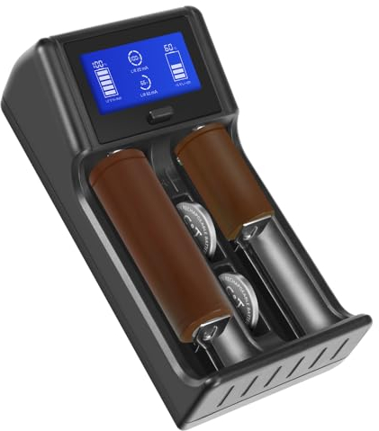 Universaler Batterieladegerät USB LCD Intelligentes Laden für 3,7V 18350 18500 17500 10440 Akku Li-Ion Batterie und NI-MH/NI-CD AA AAA C (Batterien Nicht im Lieferumfang enthalten)