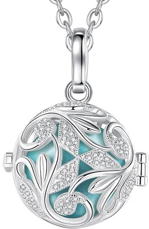 CELESTIA Bola Grossesse Collier Femme Enceinte Bijoux Plaqué Argent Chanceux Floral Pendentif avec Deux Chaînes Cadeau Future Maman