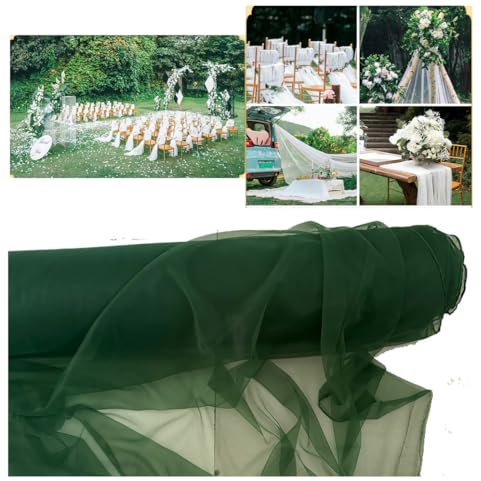 Tüllstoff Tüll Meterware 10M×160cm Durchsichtig Zart Tüllband Dekostoff Tüll Stoffe Netzstoff Hochzeit Vorhang Hochzeitsbogen Freihanddeko Zeremonie Party Deko Kleid Crafts GeschenkDunkelgrün