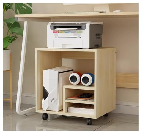 Druckerständer, Holzdruckerständer mit Rädern, Druckerwagen, Bürotisch, Unterschrank für Drucker, Kopierer, Scanner, Druckerregal, Lagerregal, Aktenvernichterständer (helles Walnussholz, 50 x 40 x 53,