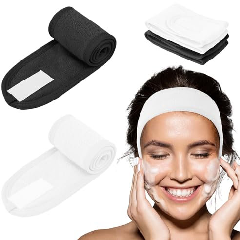 LOPHE Haarband für Make Up, 2 Stück Set Kosmetik-Haargummis mit Klettverschluss, Verstellbarer Haarriemen, Geeignet für Sport, Duschen und Make-up(Weiß + Schwarz)