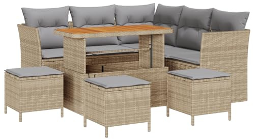 vidaXL 9-teiliges Garten-Sofa-Set mit hellgrauen Kissen. Modulare Rattan-Sitzmöbel für bis zu 5 Personen. UV-beständiges Möbel für Balkon und Terrasse, ideal für gesellige Runden.