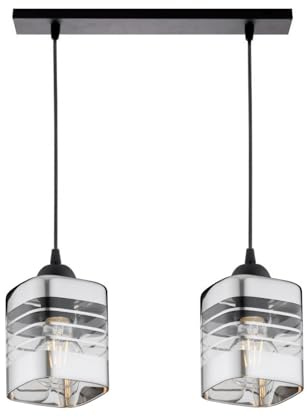 KAR LIGHTING Pendellampe 2-flammig Schwarz – höhenverstellbare Loft Hängeleuchte aus Metall mit Glas und Silber – E27 Hängelampe für Wohnzimmer, Esszimmer, Küche oder Büro