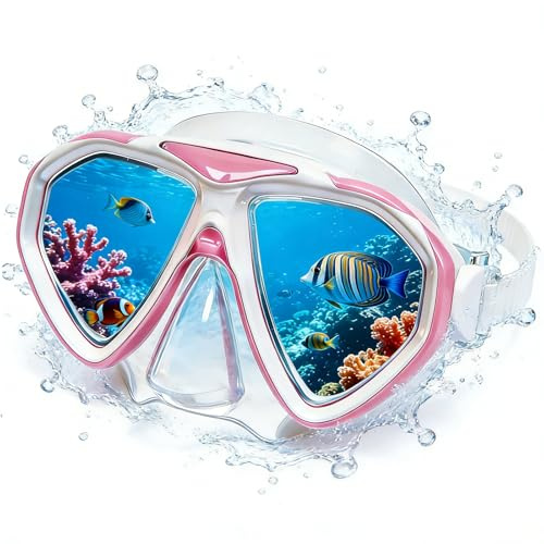 dellyy Masque de Plongée Enfant 5-16 Ans, Lunettes Piscine Enfant, Masque de Snorkeling Panoramique HD 180° Anti-Buée et Anti-Fuite, pour Garçons et Filles