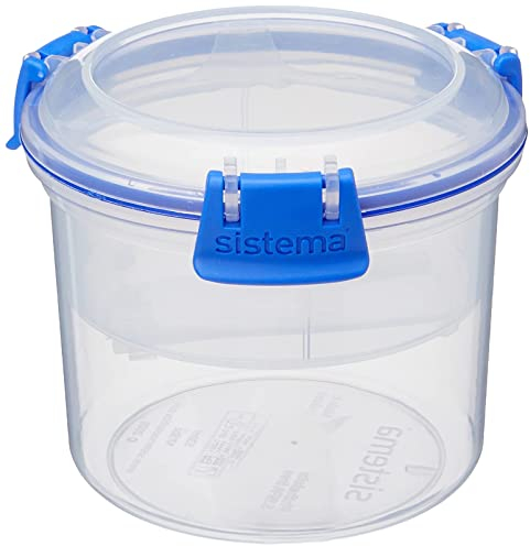 Sistema Breakfast to Go, Food Storage Container with Compartments and Spoon, Dark Blue, 530 ml, BPA-Free