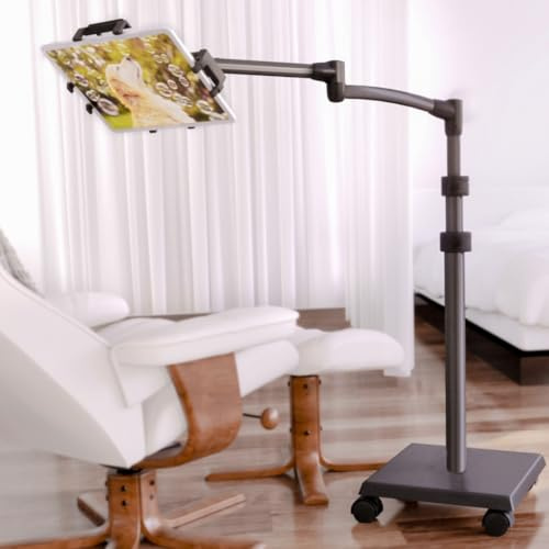 LEVO G2 Deluxe Premium Tablet Floor Stand with Long Extension Arm – Adjustable Rolling iPad Holder & Mobile Cart for Bed, Sofa, or Office–Ergonomic 5-Axis Arm, 30–56″ Height, Fits up to 13.5″ Devices | Premium 5-axis arm reaches over chairs and beds, extra-tall 30-56 in height, locking casters, hands-free reading and play