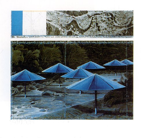 Art-Galerie Kunstdruck/Poster Christo - The Umbrellas (Blue) - 51 x 49cm - Premiumqualität - Made in Germany